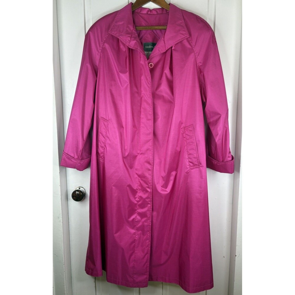 Sterling Bay Pink Trench Rain Coat Size 10 Barbiecore Shoulder Pad Y2K Duster 80